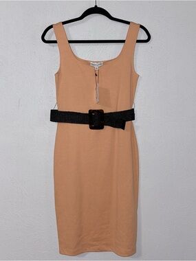 NWT Gibson Latimer Peach Bodycon Dress Belted Minimalist Chic Stretch Size Small